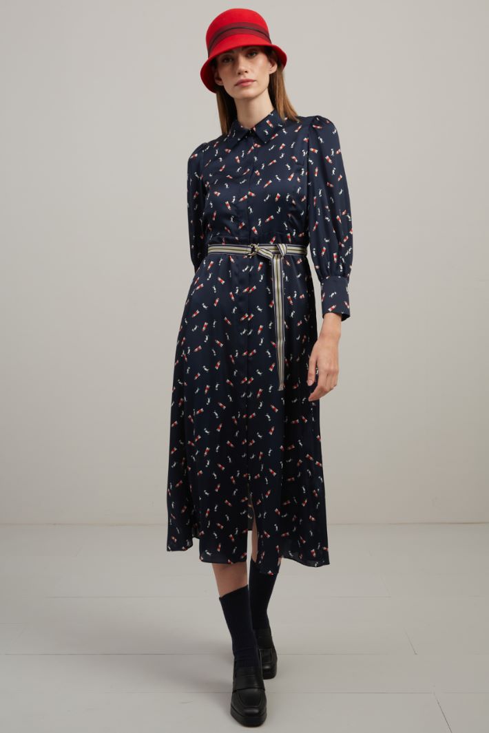Abito lungo in raso - BLU NOTTE ROSSO - Fashion Market