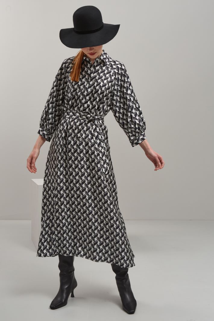 Chemisier in pura seta - NERO BIANCO GHIACCIO - Fashion Market