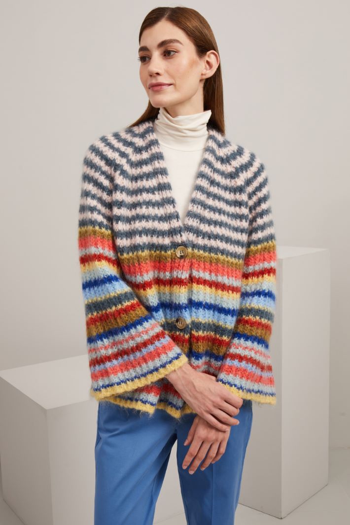 Cardigan morbido in mohair - VERDE AZZURRO GIALLO - Fashion Market - 2