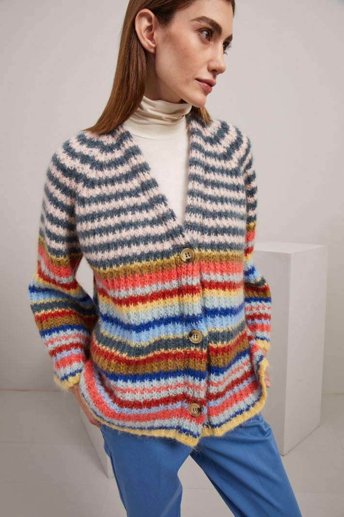 Cardigan morbido in mohair - VERDE AZZURRO GIALLO - Fashion Market - 3