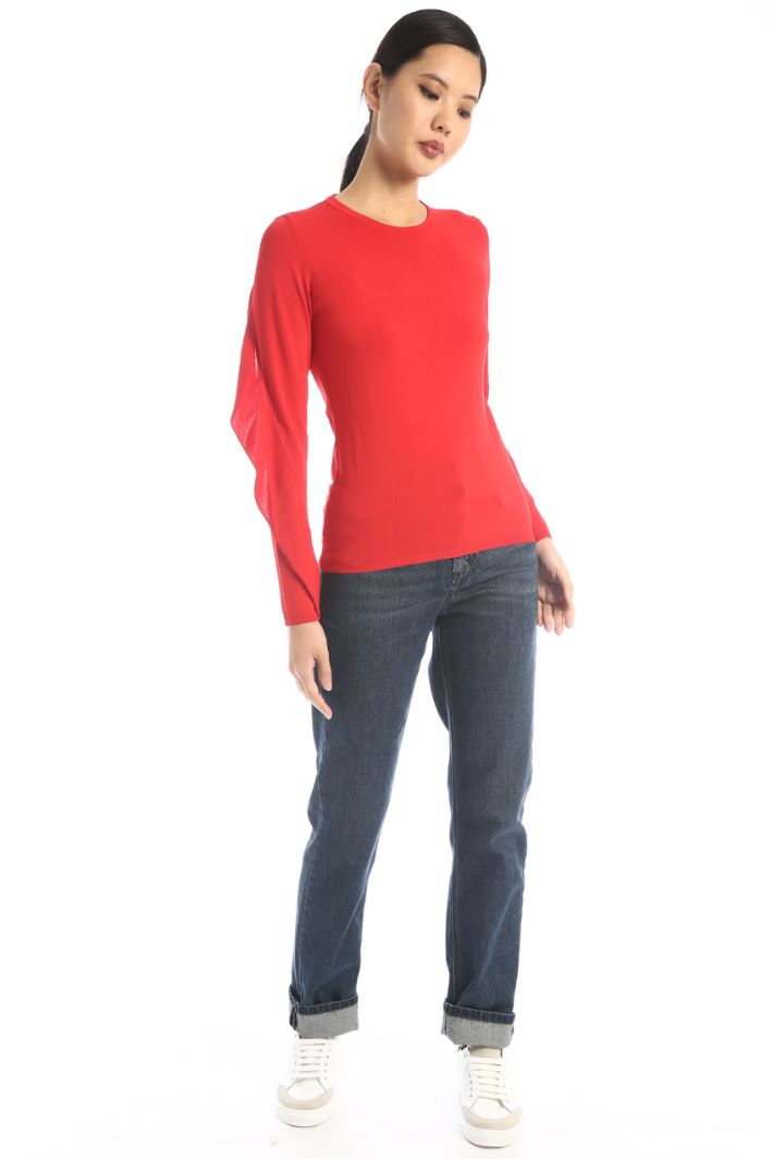 Maglia in viscosa con volant - ROSSO - Fashion Market - 4