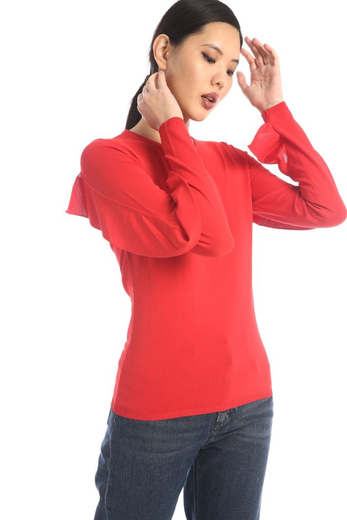 Maglia in viscosa con volant - ROSSO - Fashion Market