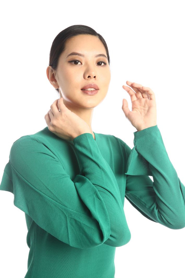 Maglia in viscosa con volant - VERDE - Fashion Market - 2