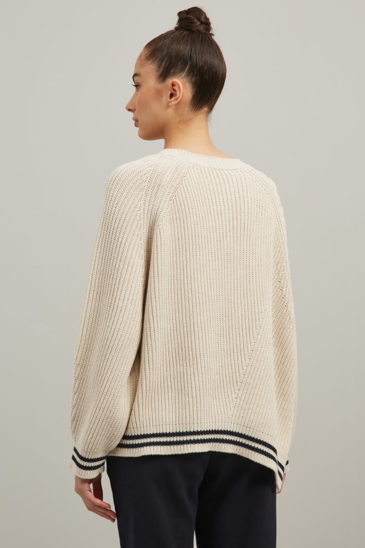 Maglia in filato di cotone    - ECRU BLU - Fashion Market - 4