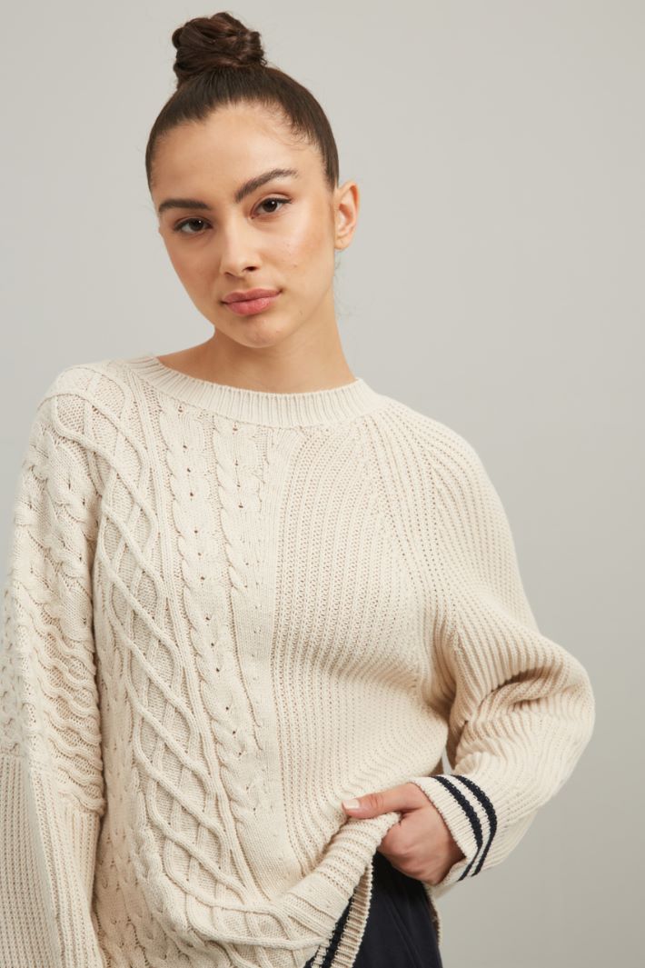 Maglia in filato di cotone    - ECRU BLU - Fashion Market - 3