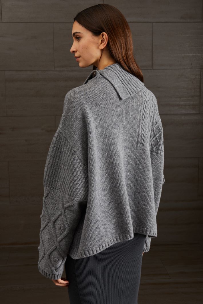 Maglia in lana a trecce - GRIGIO SCURO - Fashion Market - 4