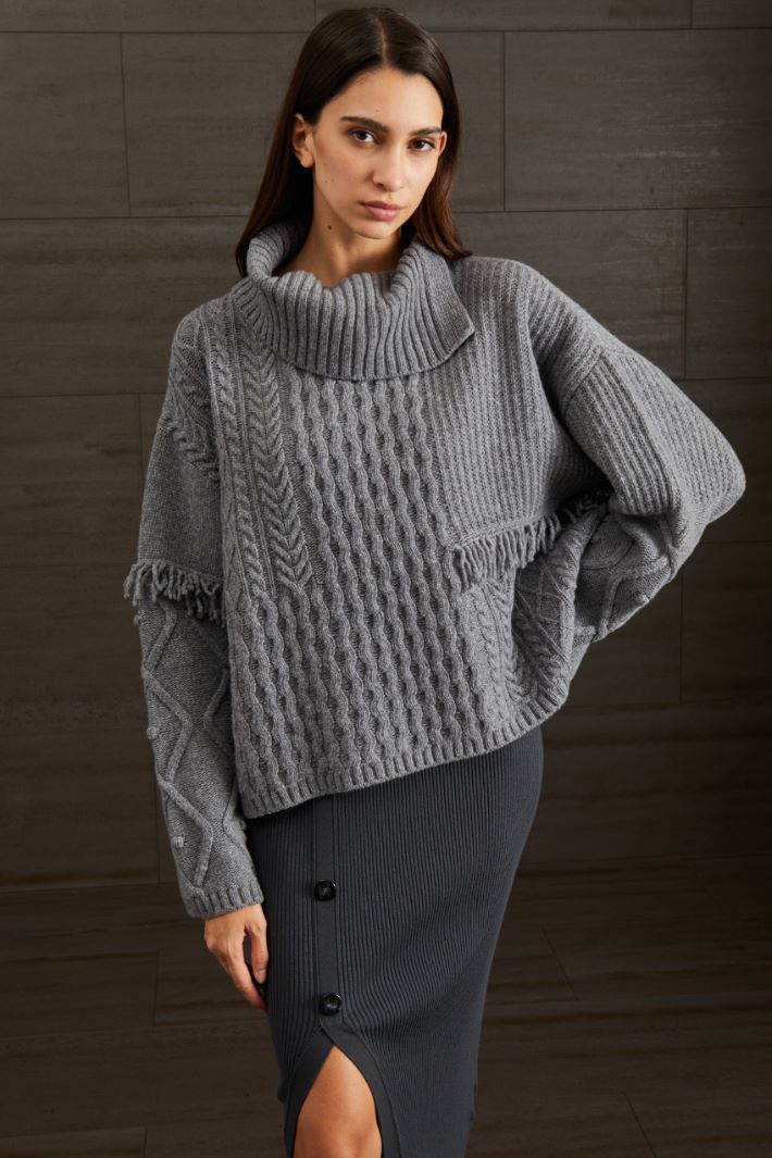 Maglia in lana a trecce - GRIGIO SCURO - Fashion Market - 2