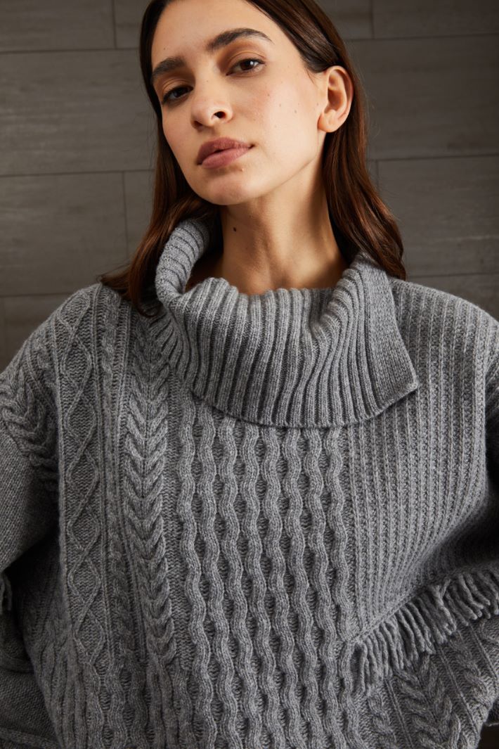 Maglia in lana a trecce - GRIGIO SCURO - Fashion Market - 3