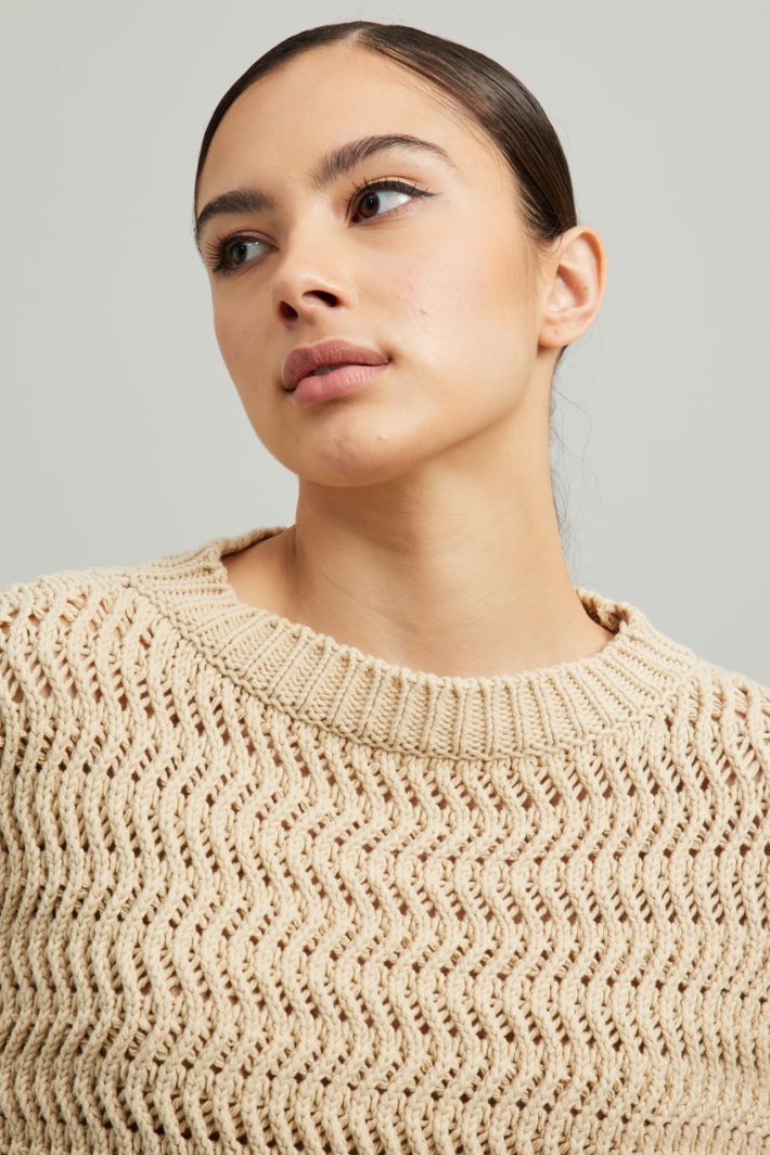 Maglia in cotone a rilievo - ECRU - Fashion Market - 3