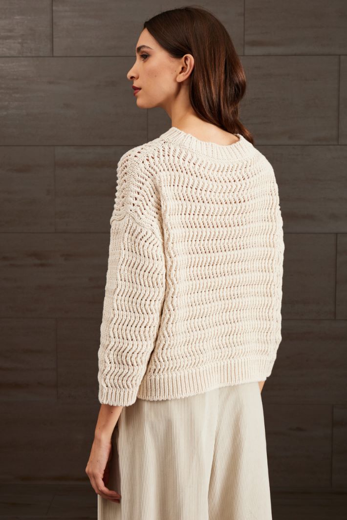 Maglia in cotone a rilievo - ECRU - Fashion Market - 4