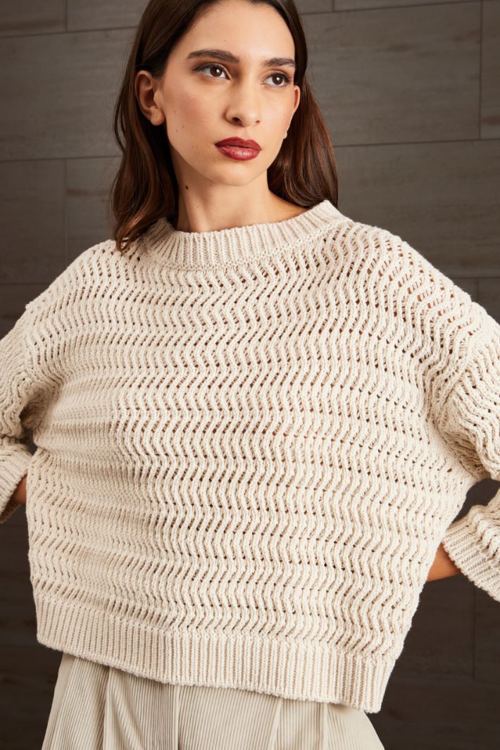 Maglia in cotone a rilievo - ECRU - Fashion Market - 3