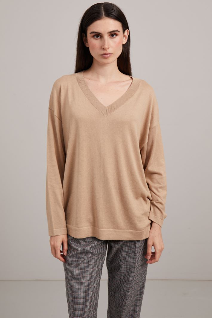 Maglia con scollo a V - BEIGE - Fashion Market - 2