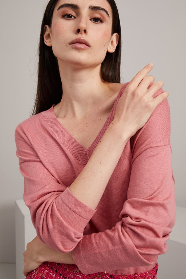 Maglia con scollo a V - ROSA - Fashion Market - 3