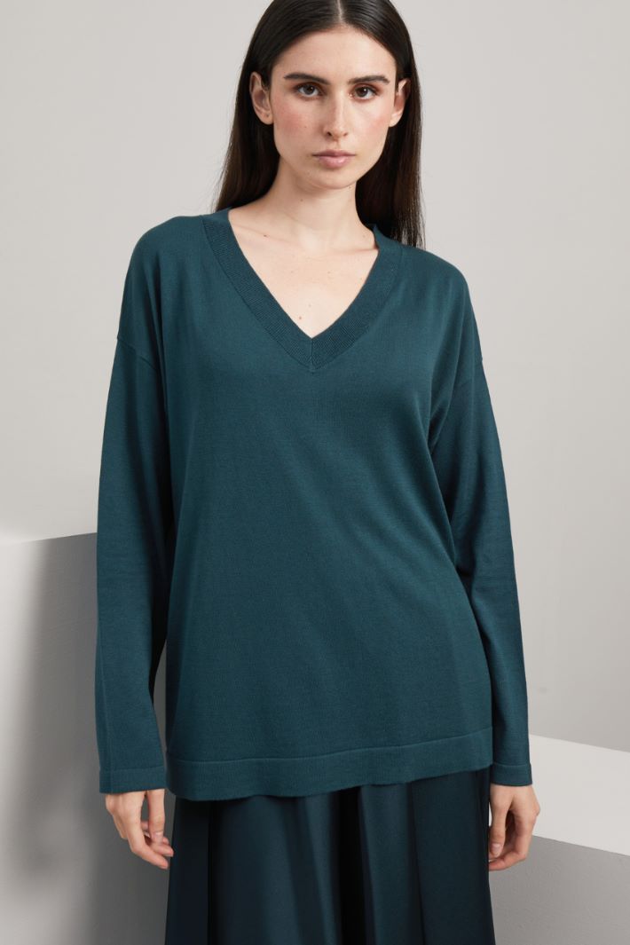 Maglia con scollo a V - PETROLIO - Fashion Market - 2