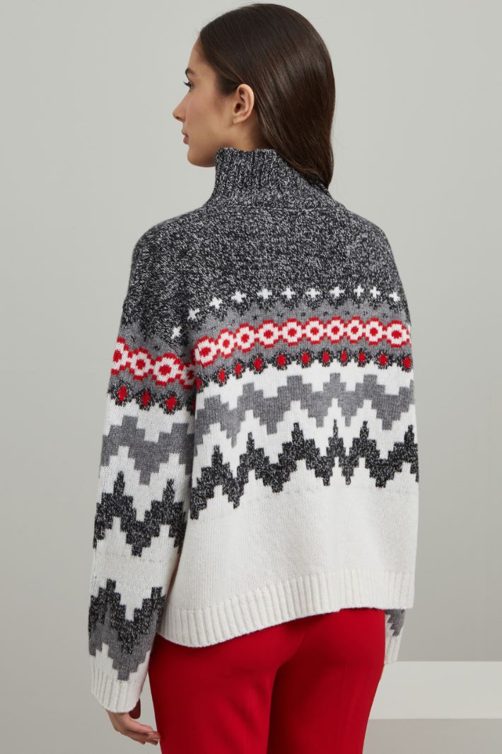 Maglia in lana jacquard - ANTRACITE BIANCO ROSSO - Fashion Market - 4