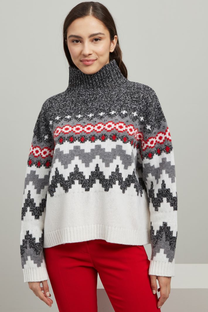 Maglia in lana jacquard - ANTRACITE BIANCO ROSSO - Fashion Market - 2