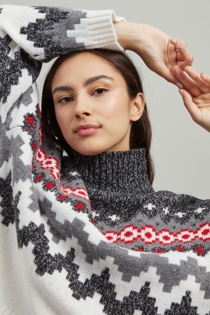Maglia in lana jacquard - ANTRACITE BIANCO ROSSO - Fashion Market - 3