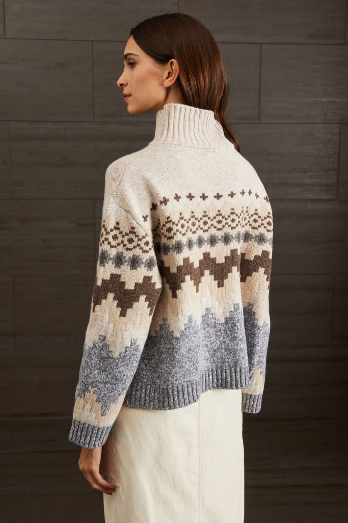 Maglia in lana jacquard - BEIGE MARRONE GRIGIO - Fashion Market - 4