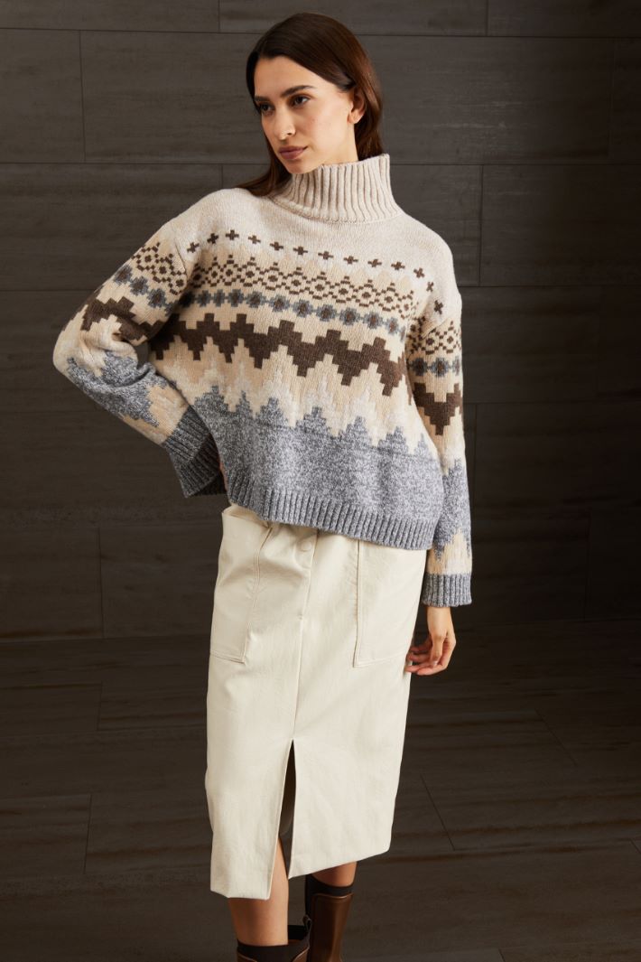 Maglia in lana jacquard - BEIGE MARRONE GRIGIO - Fashion Market - 2