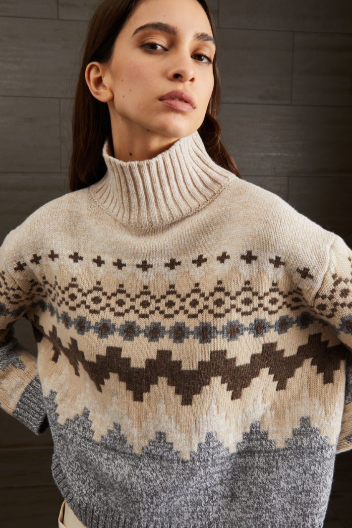 Maglia in lana jacquard - BEIGE MARRONE GRIGIO - Fashion Market - 3