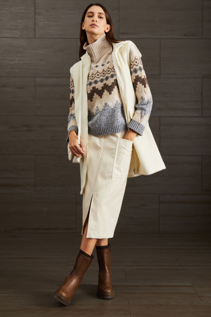 Maglia in lana jacquard - BEIGE MARRONE GRIGIO - Fashion Market