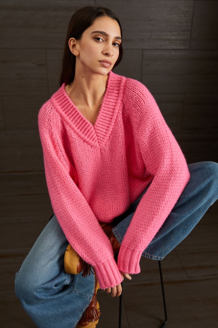 Maglia in lana con scollo a V - ROSA - Fashion Market - 2