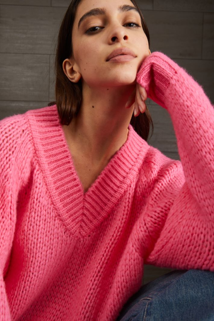 Maglia in lana con scollo a V - ROSA - Fashion Market - 3