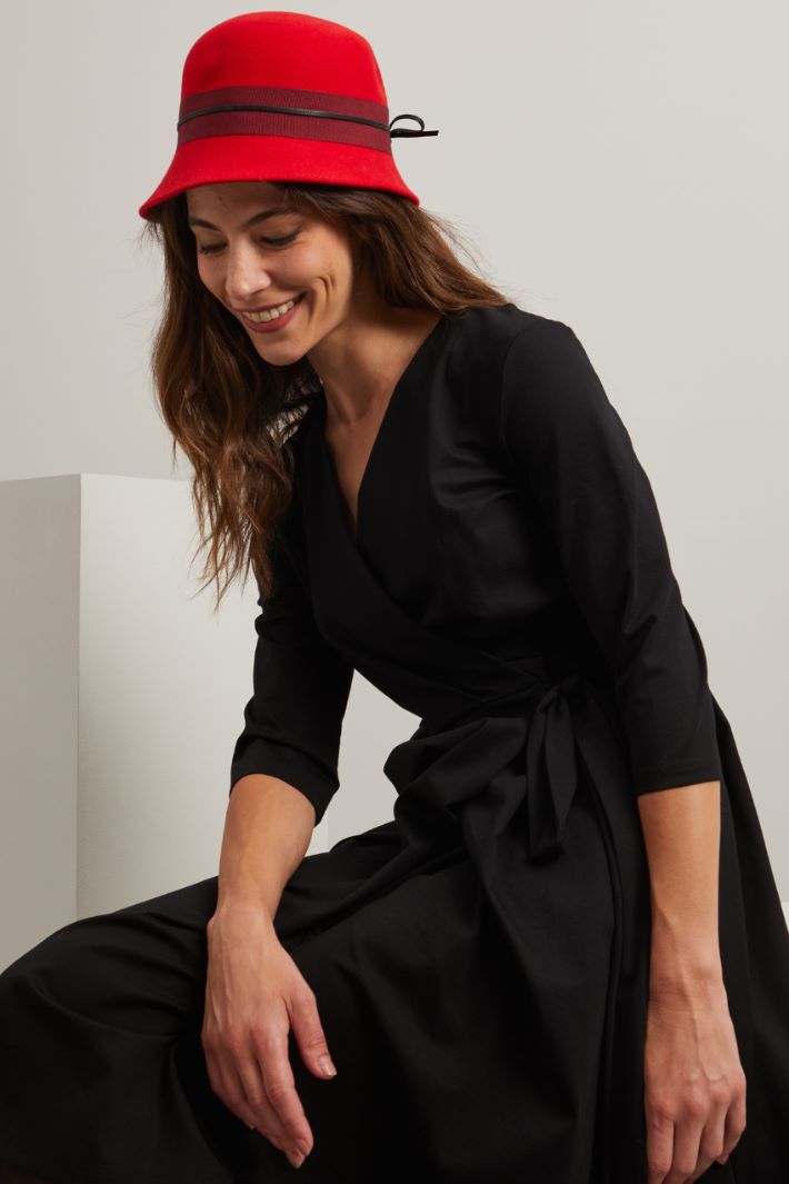 Cloche in lana con nastro - ROSSO NERO - Fashion Market - 2