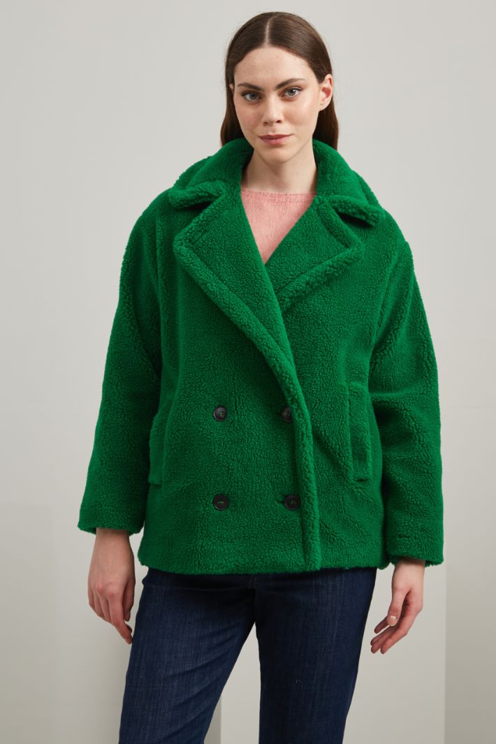 Doppiopetto effetto peluche - VERDE - Fashion Market - 2