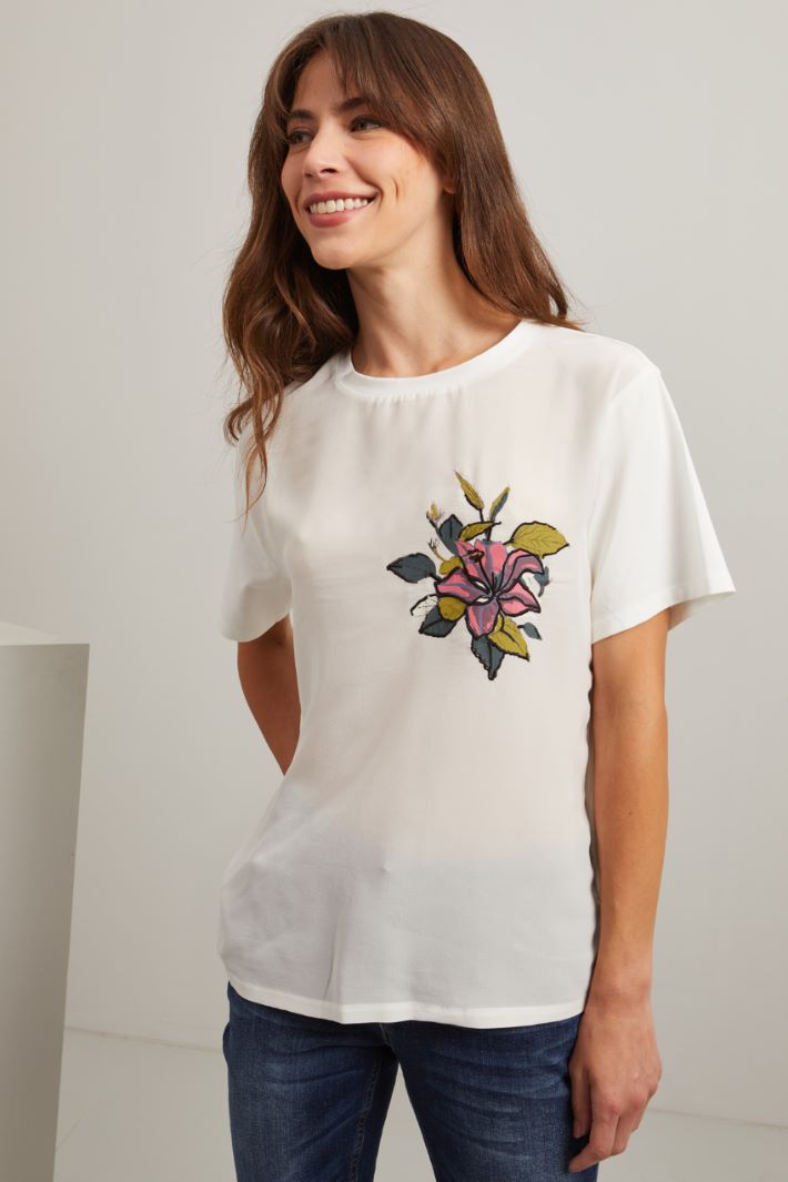 T-shirt in crépe de chine - BIANCO VERDE ROSA - Fashion Market - 2