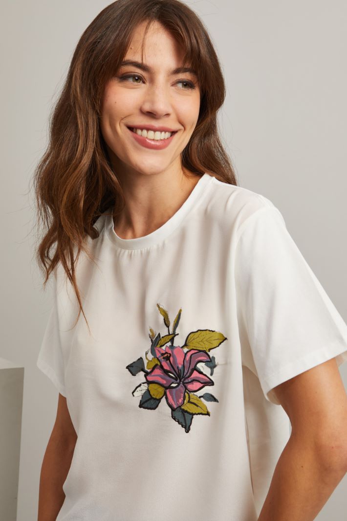 T-shirt in crépe de chine - BIANCO VERDE ROSA - Fashion Market - 3