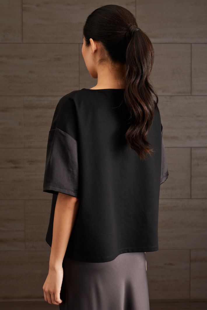 T-shirt in raso e jersey - NERO - Fashion Market - 4