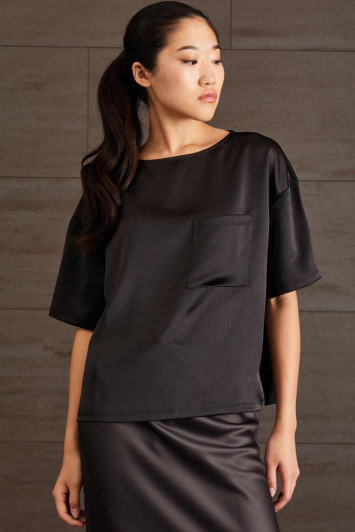 T-shirt in raso e jersey - NERO - Fashion Market - 2