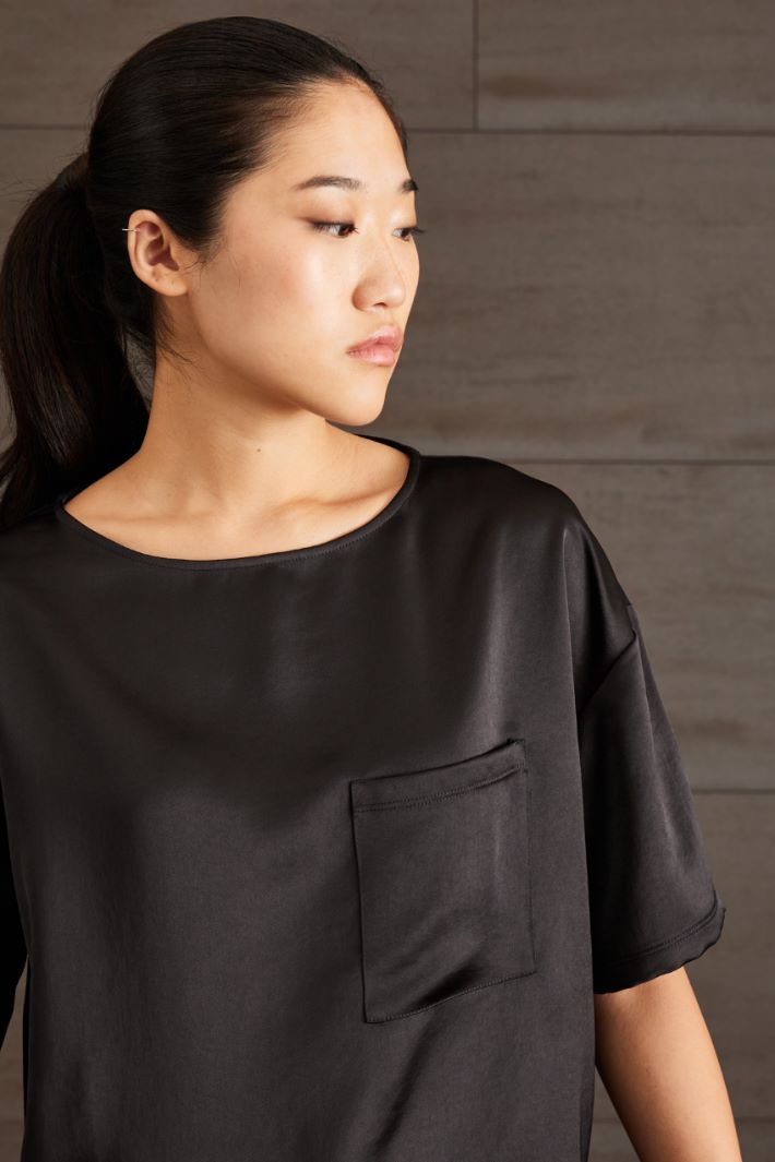 T-shirt in raso e jersey - NERO - Fashion Market - 3