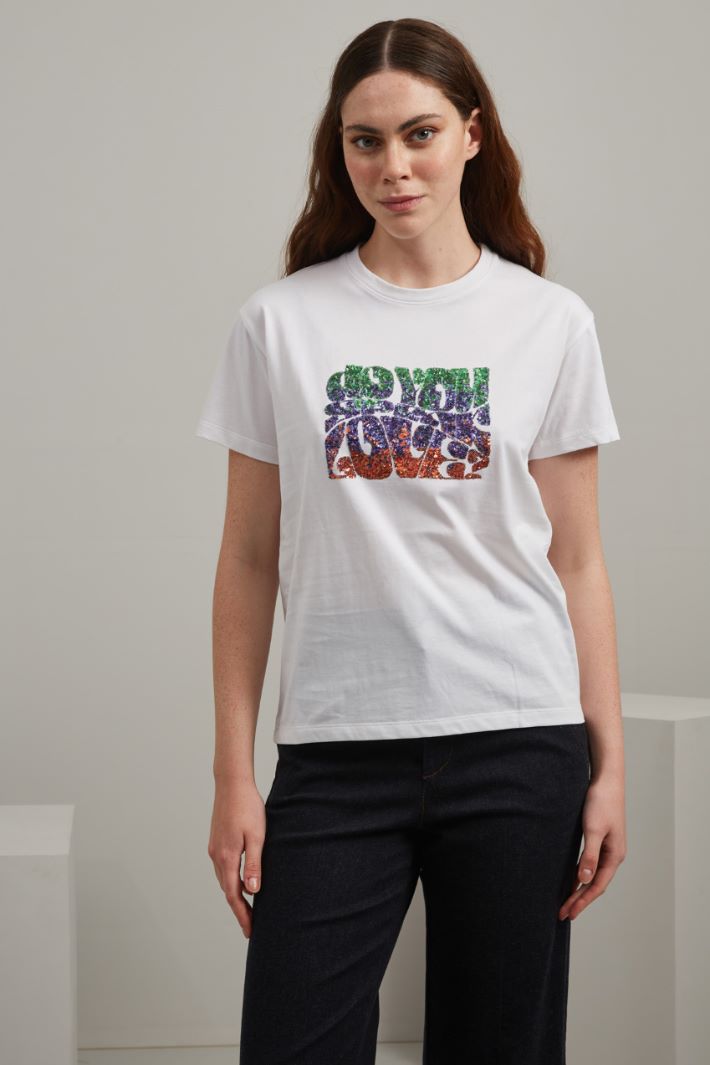 T-shirt in puro cotone - BIANCO VERDE VIOLA - Fashion Market - 2