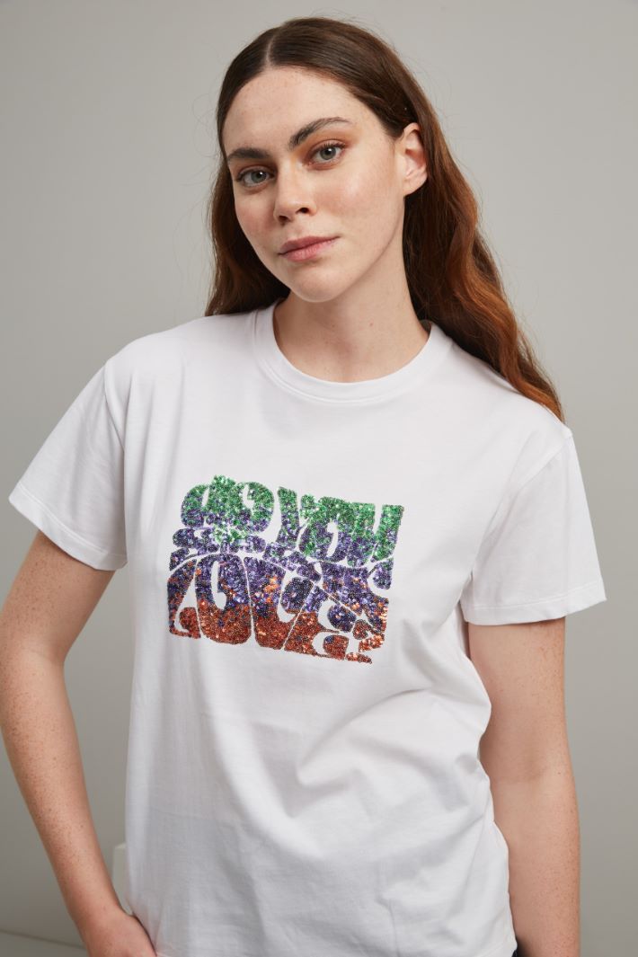 T-shirt in puro cotone - BIANCO VERDE VIOLA - Fashion Market - 3