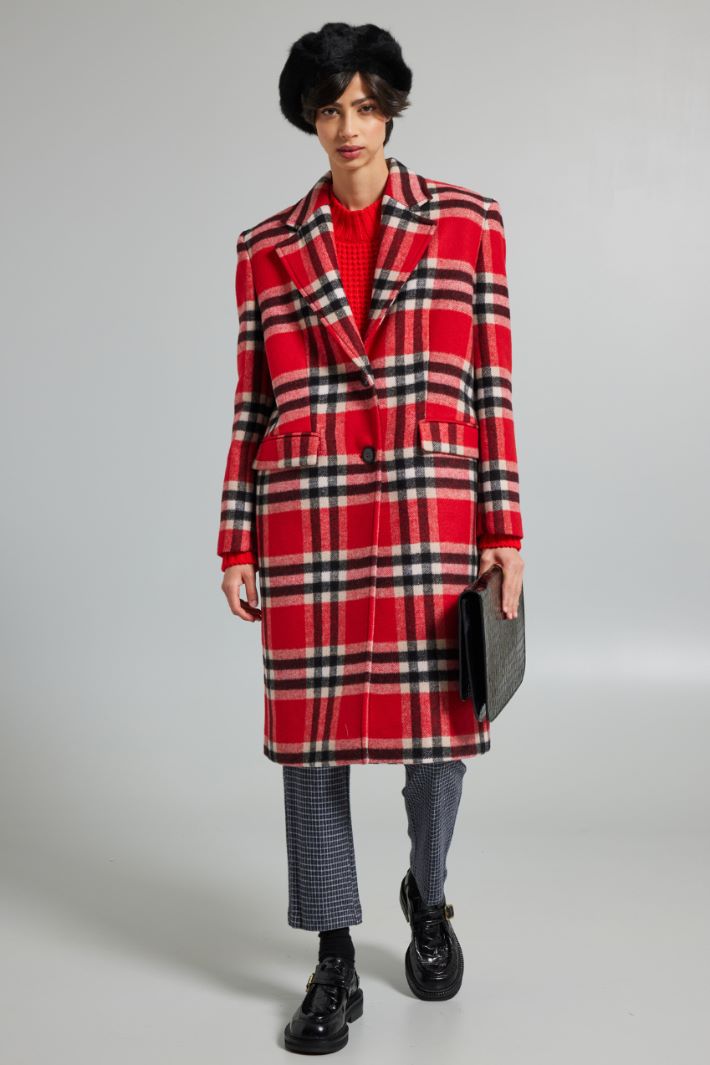 Cappotto over in panno - ROSSO NERO BIANCO - Fashion Market
