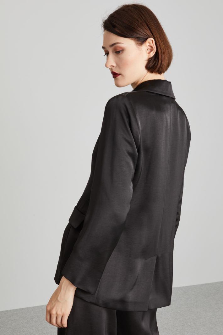 Blazer in raso con spacco - NERO - Fashion Market - 4