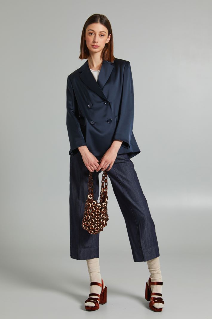 Blazer doppiopetto in raso - BLU NOTTE - Fashion Market