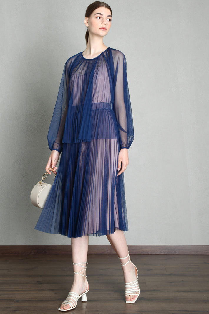 Top in tulle plissè - BLU ROSA - Fashion Market