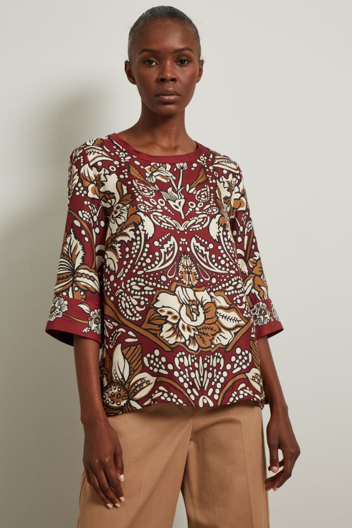 Casacca in twill di seta - ROSSO RUBINO - Fashion Market