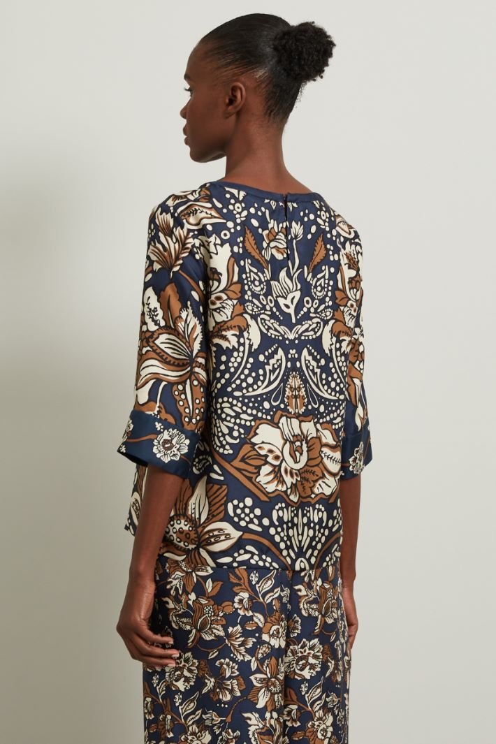 Casacca in twill di seta - BLU SCURO CAMMELLO - Fashion Market - 4