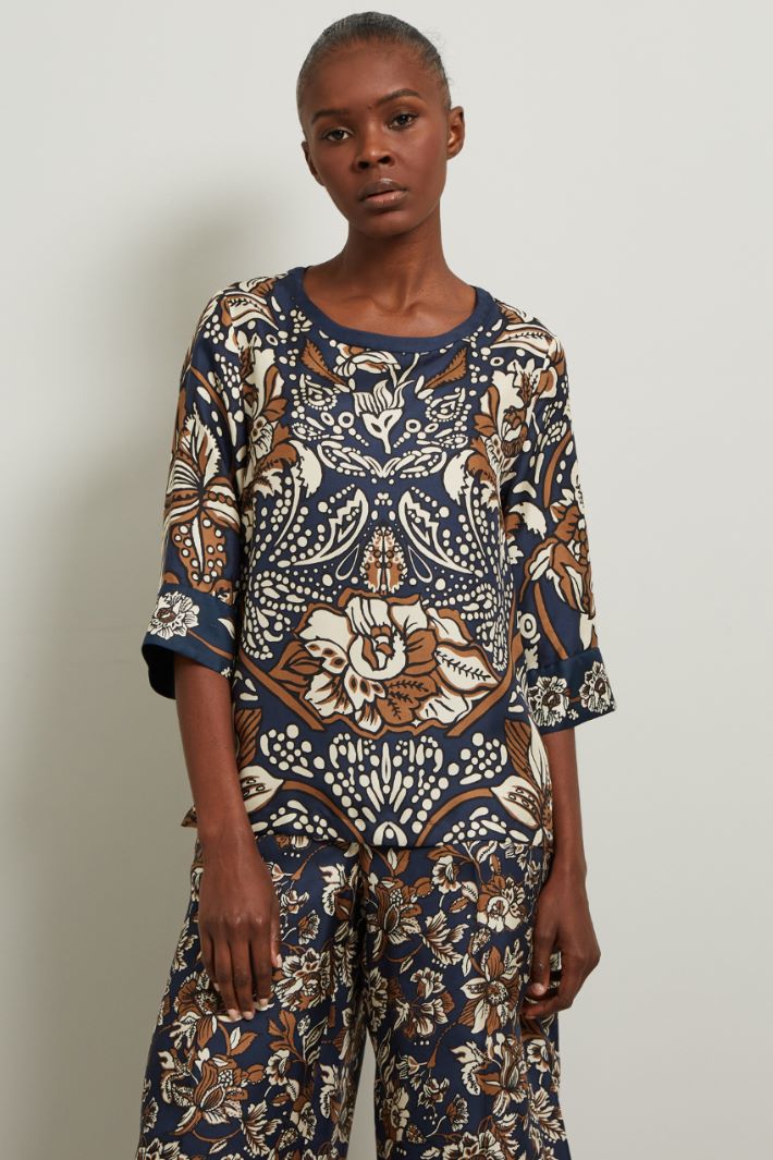 Casacca in twill di seta - BLU SCURO CAMMELLO - Fashion Market - 3