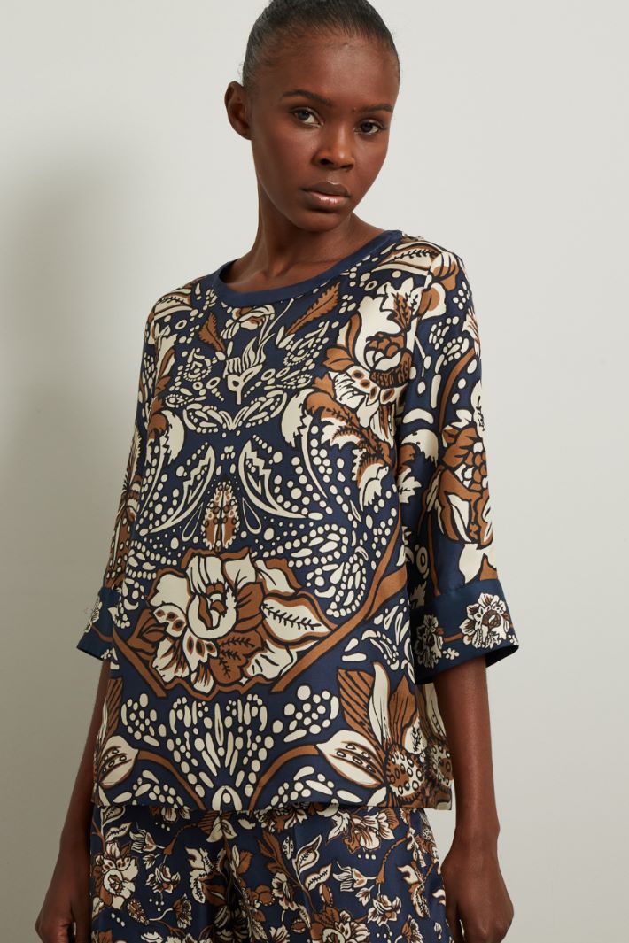 Casacca in twill di seta - BLU SCURO CAMMELLO - Fashion Market