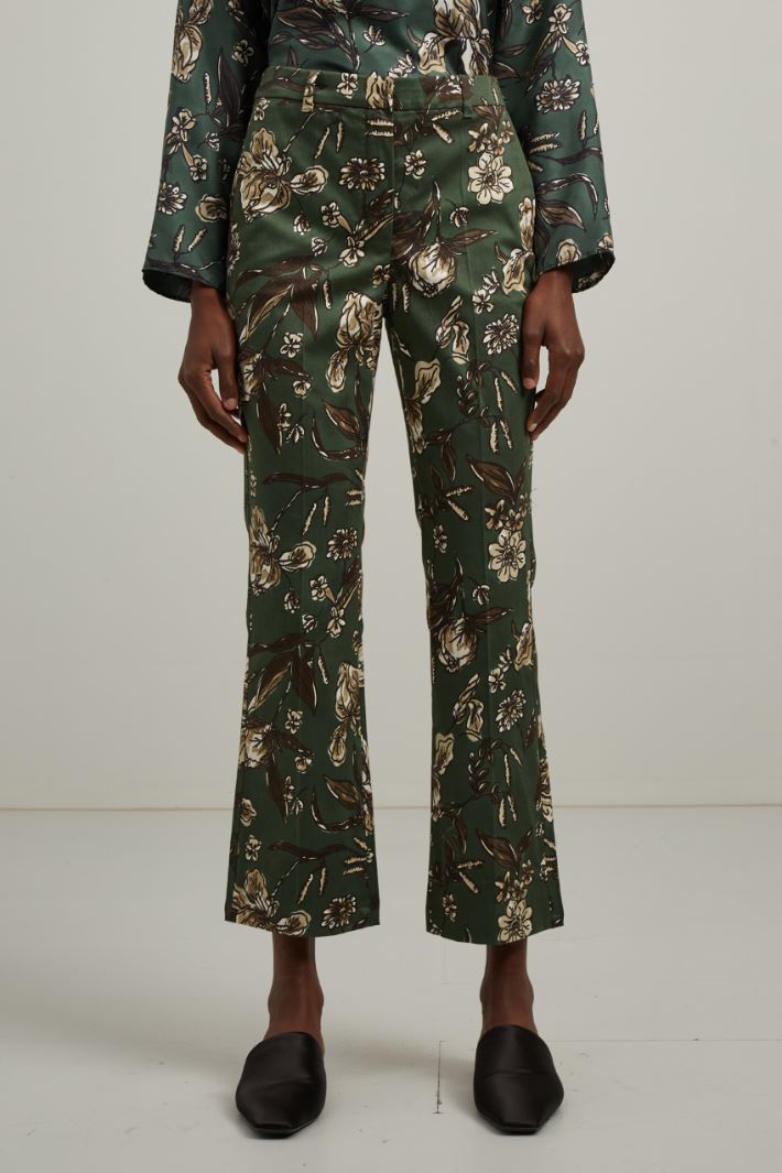 Pantaloni in raso stampato - VERDE BOTTIGLIA MARRONE - Fashion Market - 2