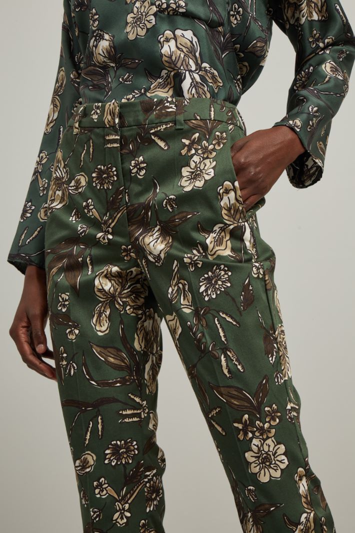 Pantaloni in raso stampato - VERDE BOTTIGLIA MARRONE - Fashion Market - 3