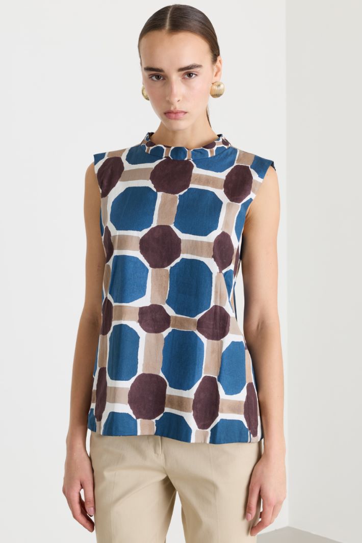 Top reversibile in cotone stampato - BLU - Fashion Market - 3
