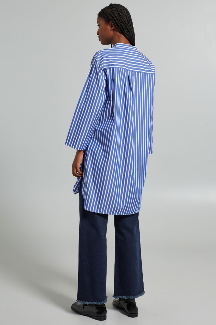 Casacca lunga in popeline - AZZURRO BIANCO - Fashion Market - 4