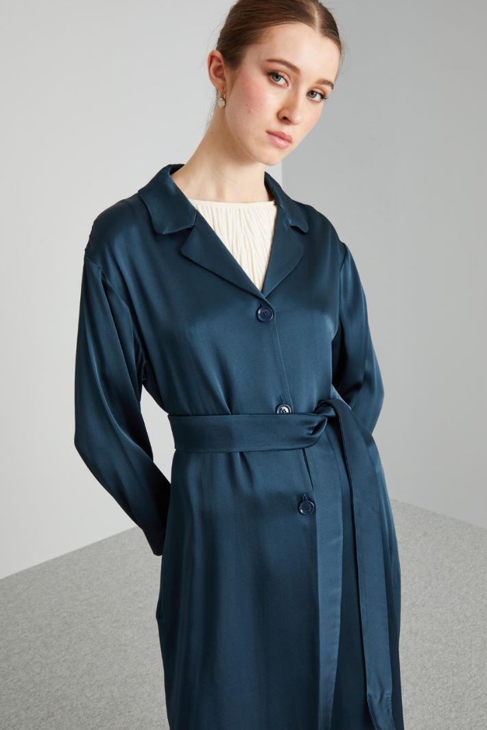 Casacca in raso di viscosa - BLU SCURO - Fashion Market - 2