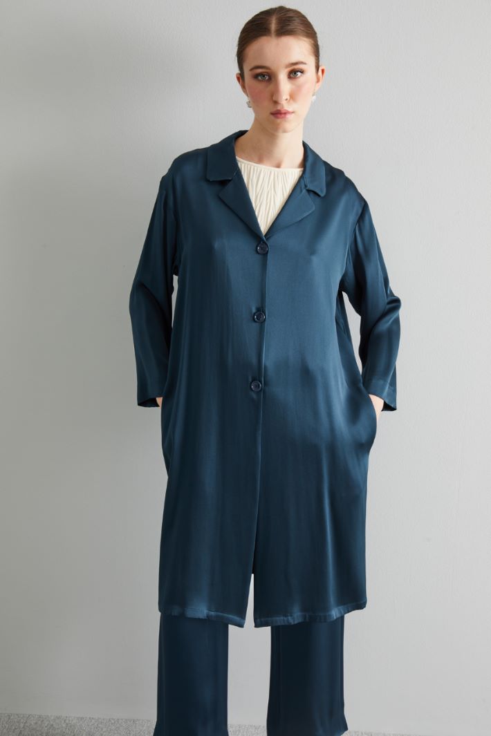 Casacca in raso di viscosa - BLU SCURO - Fashion Market - 3
